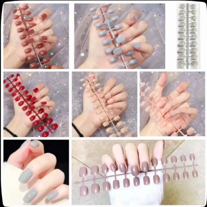 Fake Nails, Short Round, No Glue, 24 Pieces