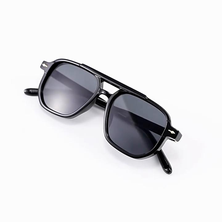 Vintage Double Bridges Men Square Sunglasses Fashion Clear Ocean Lens Eyewear Women Trending Rivets Sun Glasses UV400