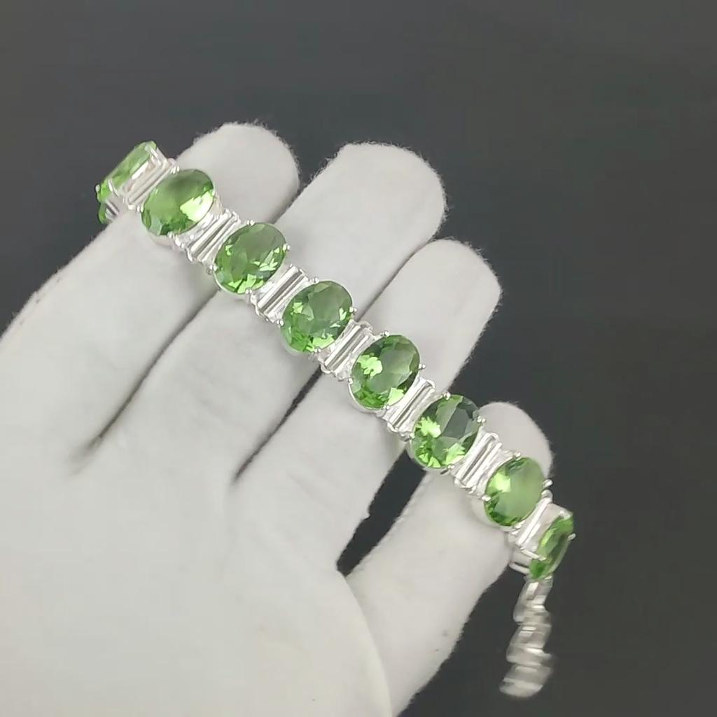 Браслет из зеленого аметиста Браслет из стерлингового серебра 925 пробы Браслет с регулируемой цепочкой Браслет ручной работы Браслет в стиле бохо Украшения из зеленого аметиста Подарки на помолвку