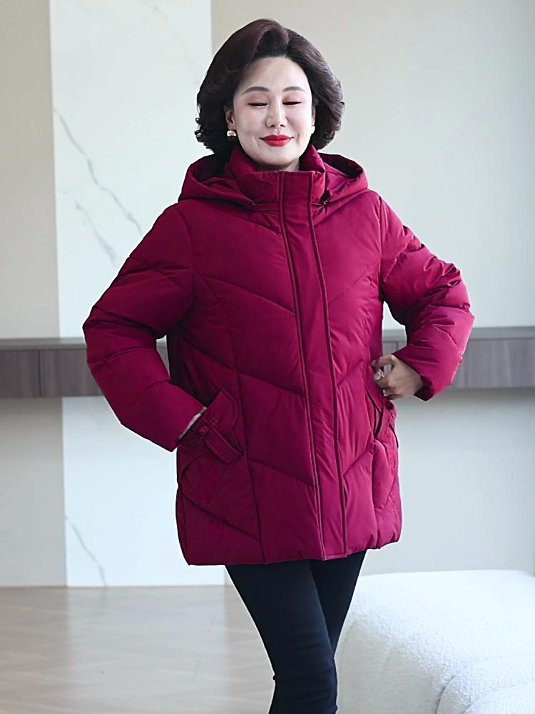 Plus Size Women's Parkas Winter Warm Jackets Hooded Elegant Loose Thick Outerwear Middle Age Women's Coats