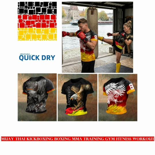 Vintage Deutschland Germany Eagle 3D Print National Flag Unisex Men Women MMA Kick Boxing Muay Thai T Shirt Quick Dry Short Sleeve Streetwear Retro