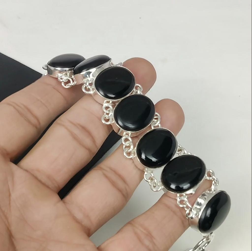 Natural Black Onyx Gemstone Handmade 925 Sterling Silver Bracelet, Black Onyx Bracelet For Wife , Unisex Bracelet, Mother's Day Gifts