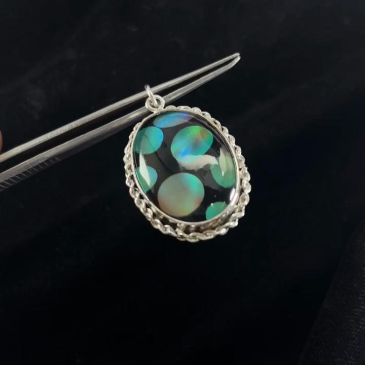 Natural Opal Pendant 38 ct Multicolor 925 Sterling Silver Gemstone October Birthday Birthstone