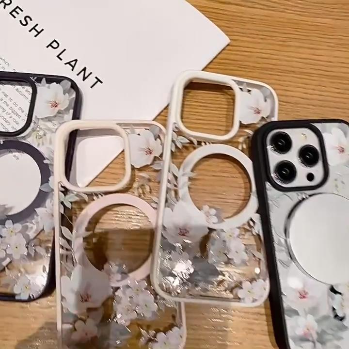 Fashion Flowers Floral Clear For Magsafe Magnetic Wireless Charging Case For iPhone 16 11 12 13 14 15 Pro Max Hard Bumper Cover