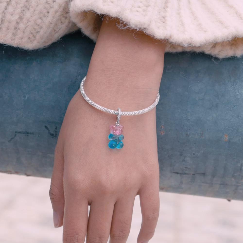 WOSTU Стерлингового серебра 925 пробы, сине-розовый градиент, карамельный медведь, подвеска-подвеска, подходит для оригинального браслета, ожерелья для женщин, ювелирные изделия