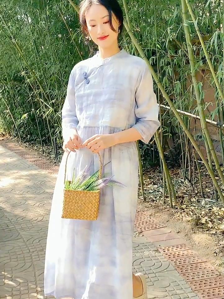 Johnature Chinese Style Women Dress Stand Button Half Sleeve Spring Vintage Women Clothes Ramie High Quality Dresses