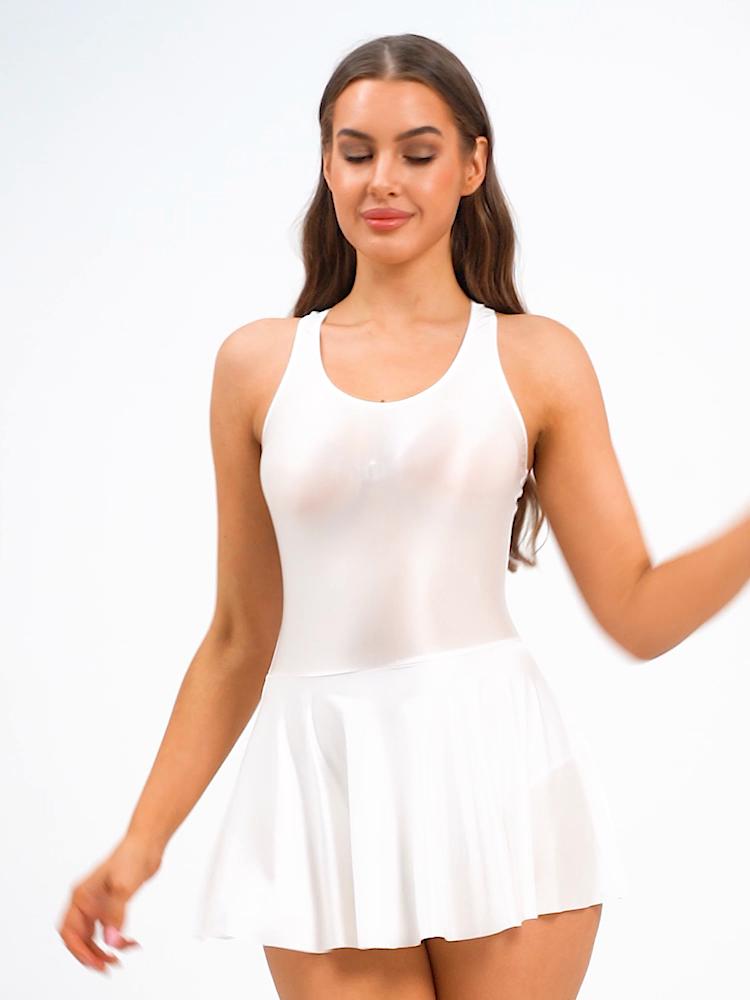 Женское глянцевое платье-майка без рукавов с высокой талией, купальники для спорта