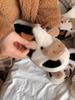 Cute Cow Slippers, Women's and Men's Plush Slippers, Winter Plush Thick Soled Slippers, Indoor Kawaii Shoes, Cartoon Style, Fabric Upper and Insole