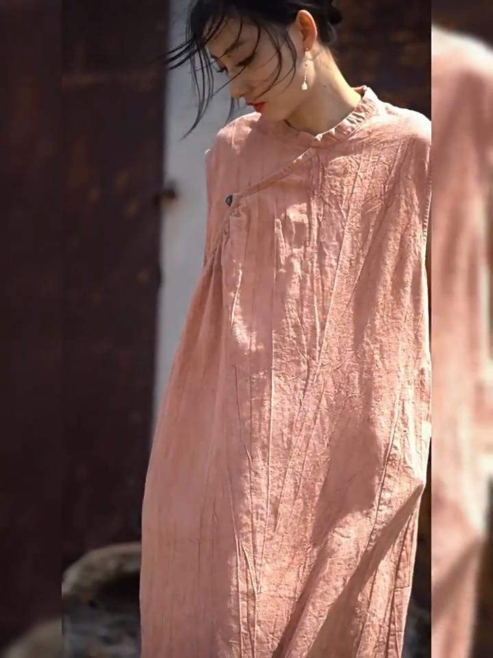 Johnature Women Vintage Dresses Stand Sleeveless Robes Summer Tie-dye Chinese Style A-line Dress