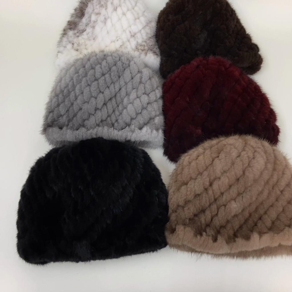 Шапки из натурального норкового меха для женщин, шапка-бини с ананасом, вязаные эластичные классические женские зимние теплые шапки