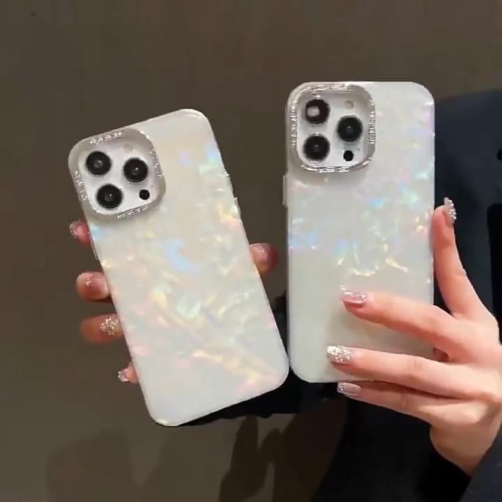 Luxury Shell Laser Case for iPhone 14 15 16 Pro Max 12 11 13 Pro Plating Aurora Cover For iPhone 15 Plus Hard Shockproof Cover