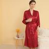 Женская атласная домашняя одежда весна-осень, сексуальная пижама, халат с длинным рукавом, однотонный банный халат со шнуровкой