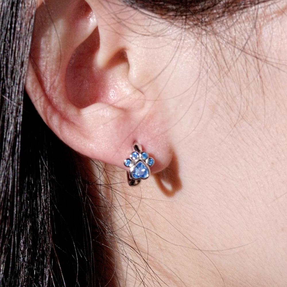 WOSTU Серьги-кольца со следами собачьей лапы S925, серебряные, синие, с цирконом, свадебные и помолвочные серьги