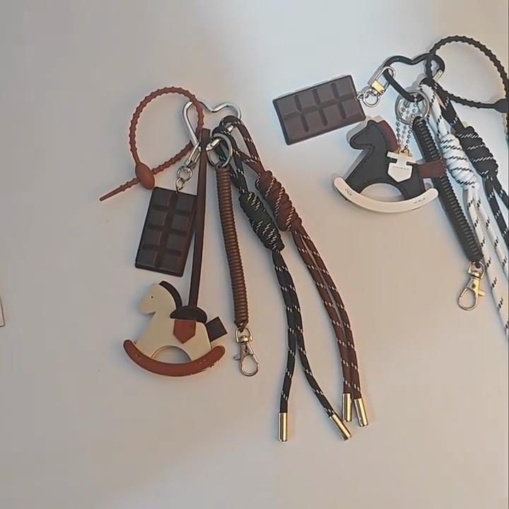 Yogodlns Chocolate Braided Rope Bag Pendant Vintage Trojan Horse Handbag Backpack Hanging Bag Accessories