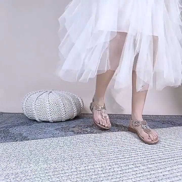 Women's Summer New Rhinestone Thong Sandals Large Size Thick Sole Casual Sandals