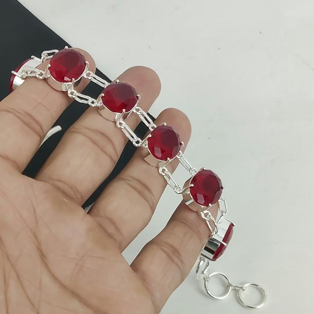 Красивый браслет из стерлингового серебра 925 пробы ручной работы с гранатом, браслет с гранатом для жены, унисекс браслет для вечеринки, подарок