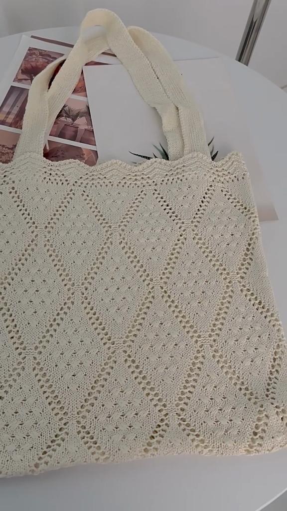 Yogodlns Minimalist Knit Shoulder Bag Boho Crochet Handbag Vintage Lace Hollow-Out Purse for Women Casual Crossbody Underarm Bag