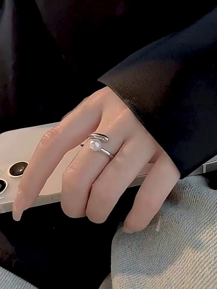Light Luxury Exquisite French Cross Pearl Opening Adjustable Ring Simple Personality Index Finger Ring