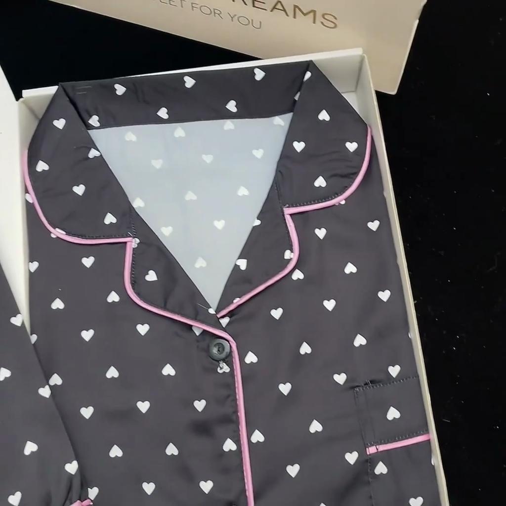 Осенняя пижама с длинным рукавом и принтом любви из 2 предметов для женщин из шелкового атласа, пижамный комплект, пижамный комплект, топы и брюки, домашняя одежда, пижама