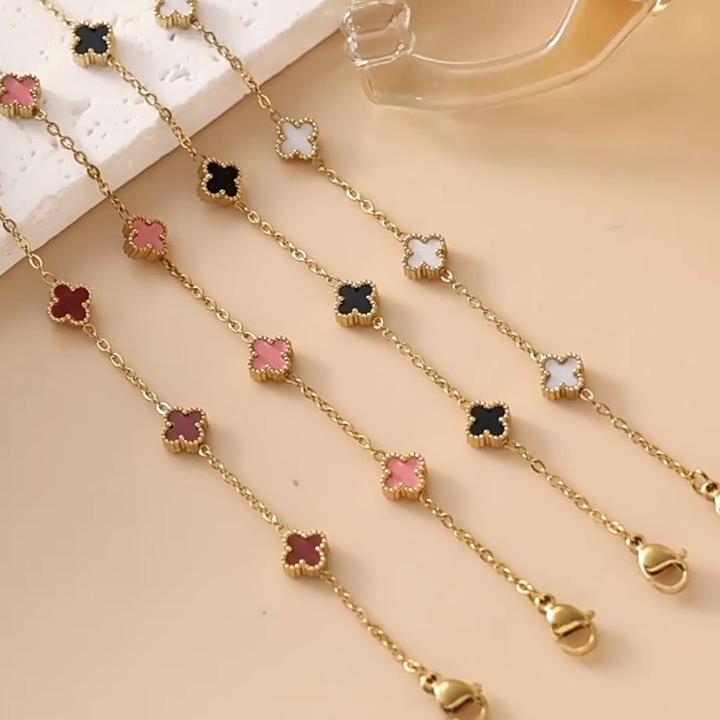 Браслет из титановой стали 9 мм 'Счастливый четырехлистный клевер' 18k Женская модная универсальная бижутерия