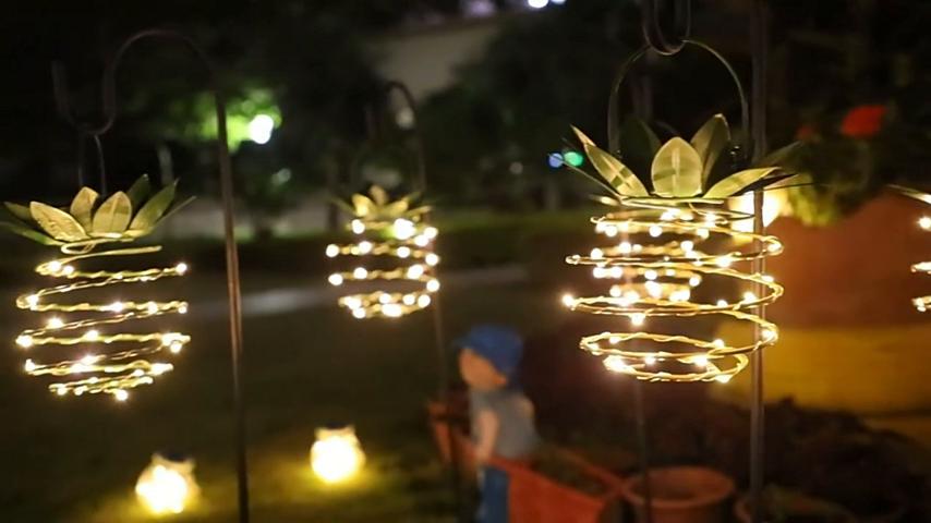 60 светодиодов Солнечный Ананас Уличный Подвесной Фонарь Светильники Водонепроницаемый Медный Провод Сказочный Светильник Для Вечеринки
