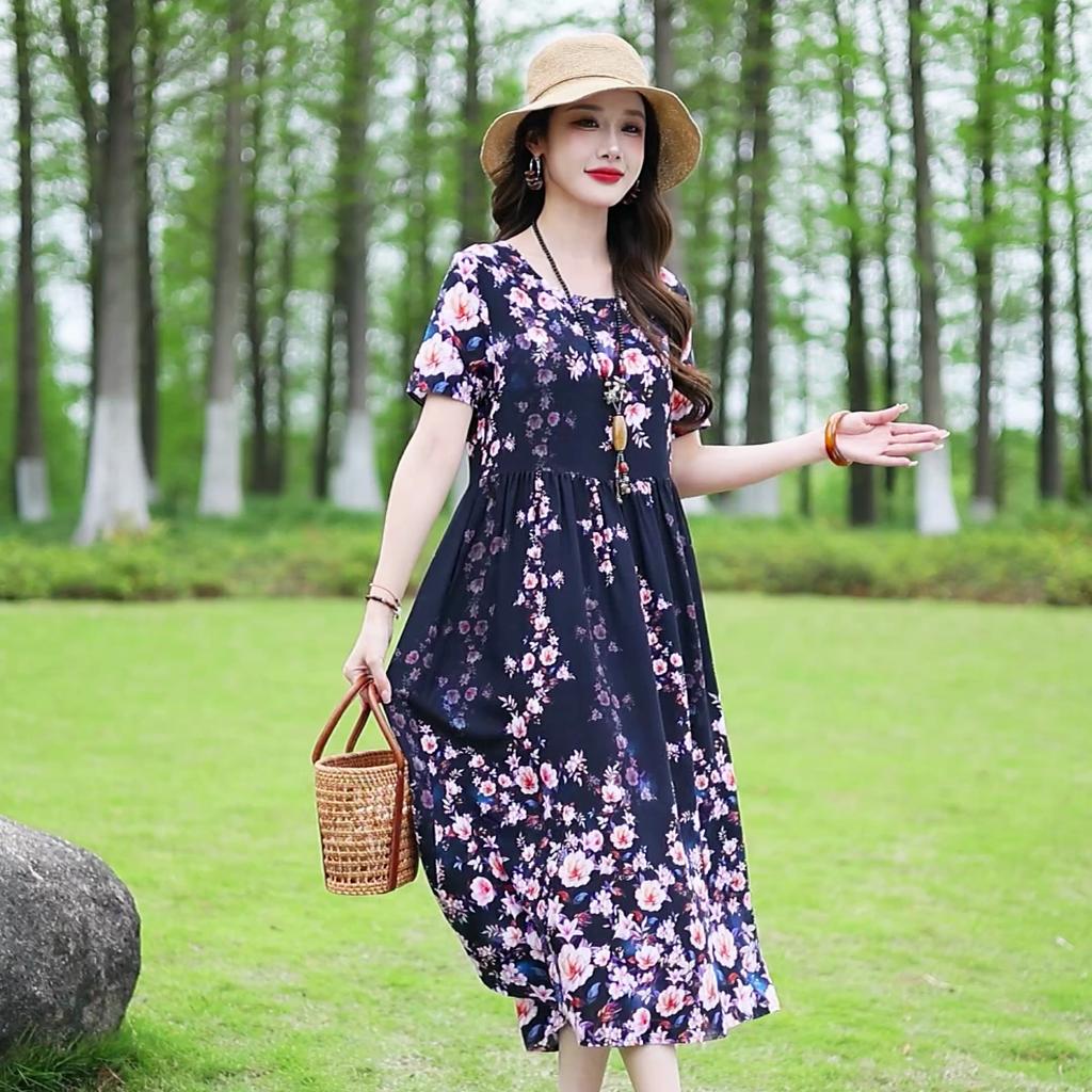 Повседневное женское платье летняя винтажная одежда свободные короткие рукава большие размеры элегантные длинные платья