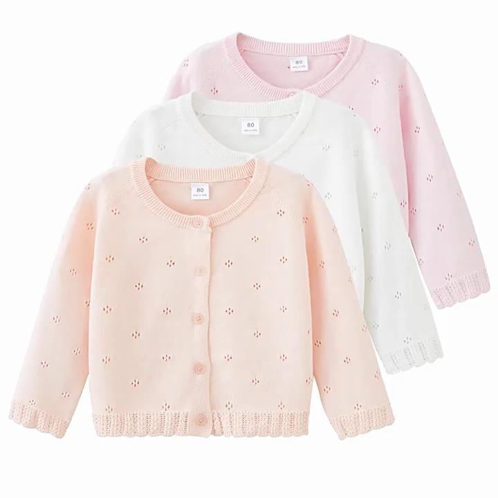 Spring and Autumn Children's Knitted Cardigan Jacket Girls Sweater Cardigan Hollow Thin Style