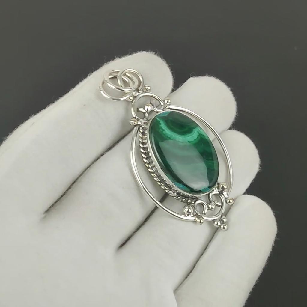 Malachite Pendant, 925 Sterling Silver Handmade Jewelry, Malachite Silver Pendant, Party Wear Jewelry For Women's, Pendant Halloween Jewelry
