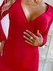 V Neck Mini Solid Dress Drawstring Ruched Elegant Long Sleeve Bodycon Dresses Evening Party Club Causal Dress