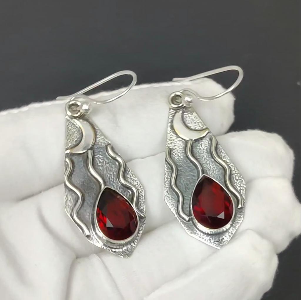 Серьги с натуральным красным гранатом, серьги из стерлингового серебра 925 пробы, серьги-подвески ручной работы из серебра в стиле бохо, подарки на День матери