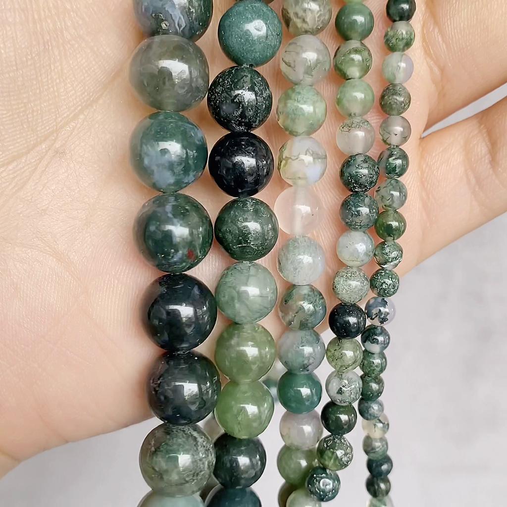 Натуральный камень Агат моховой Круглые loose бусины 15" нить 4-12 мм Выберите размер Для изготовления ювелирных изделий