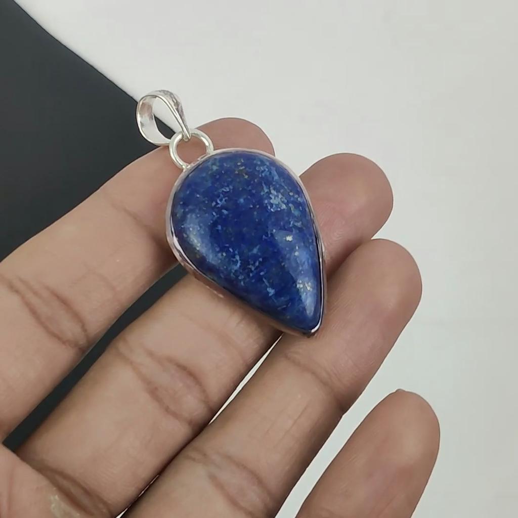 Natural Lapis Lazuli Gemstone Silver Pendant In 925 Sterling Silver - Handmade Pear Design, Everyday Wear Jewelry Thyanksginig Gift