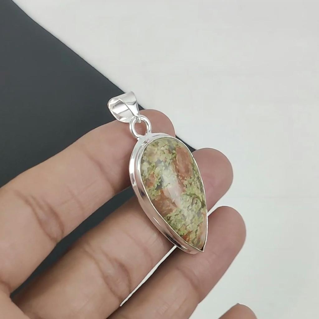Натуральный камень унакит серебряная подвеска из стерлингового серебра 925 пробы - Ручная работа, дизайн 'груша', украшение для повседневной носки, подарок на День отца