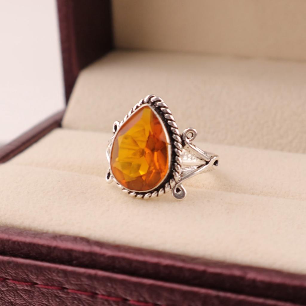 Citrine Gemstone 925 Stamped Silver Jewelry Handcrafted Partywear Ring For Women RR-57-15
