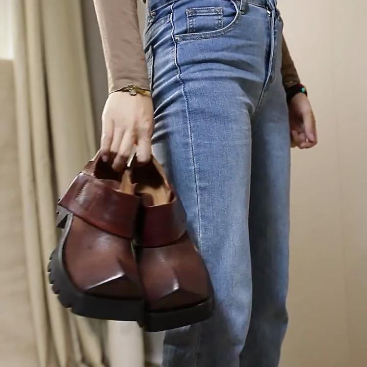 Johnature Женские туфли на платформе с квадратным носком в стиле ретро, ​​универсальные однотонные туфли из натуральной кожи на толстой подошве