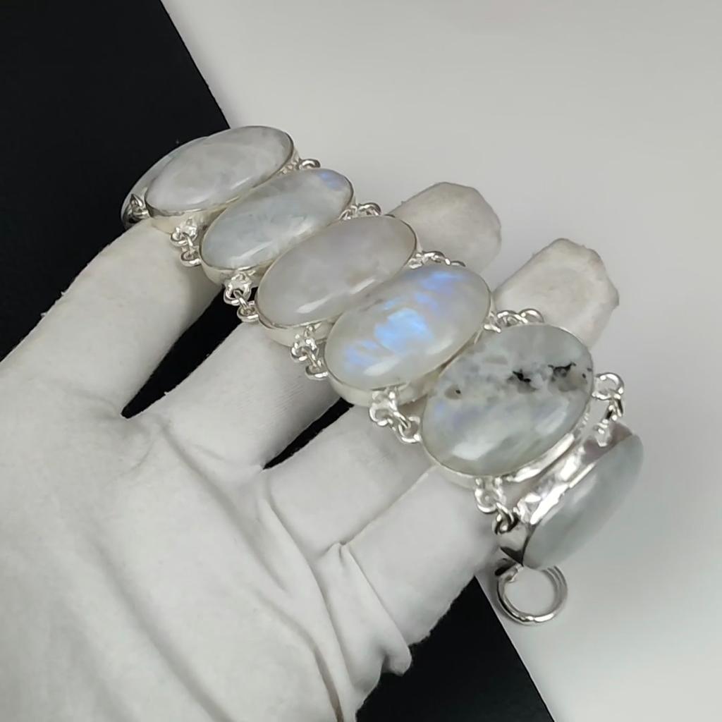 Natural Rainbow Moonstone Gemstone Handmade 925 Sterling Silver Bracelet, Moonstone Bracelet For Wife , Unisex Bracelet, Wadding Gifts