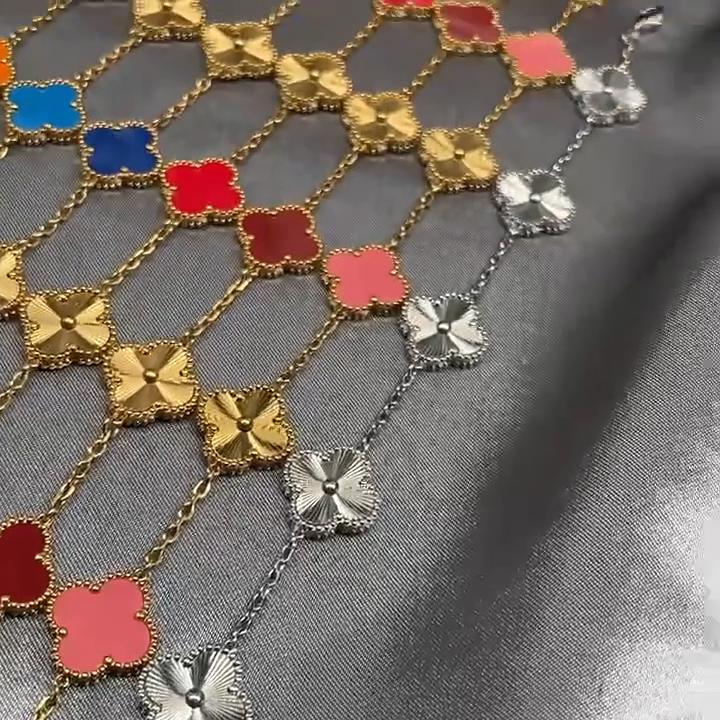 15MM Through-body Titanium Steel 18K Double-sided Lucky Four-leaf Clover Five Flowers Bracelet