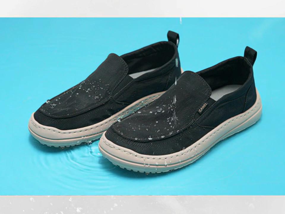 CAMEL Slip-On Lightweight Umbrella Fabric Casual Loafers for Men, G13S391065, Black
