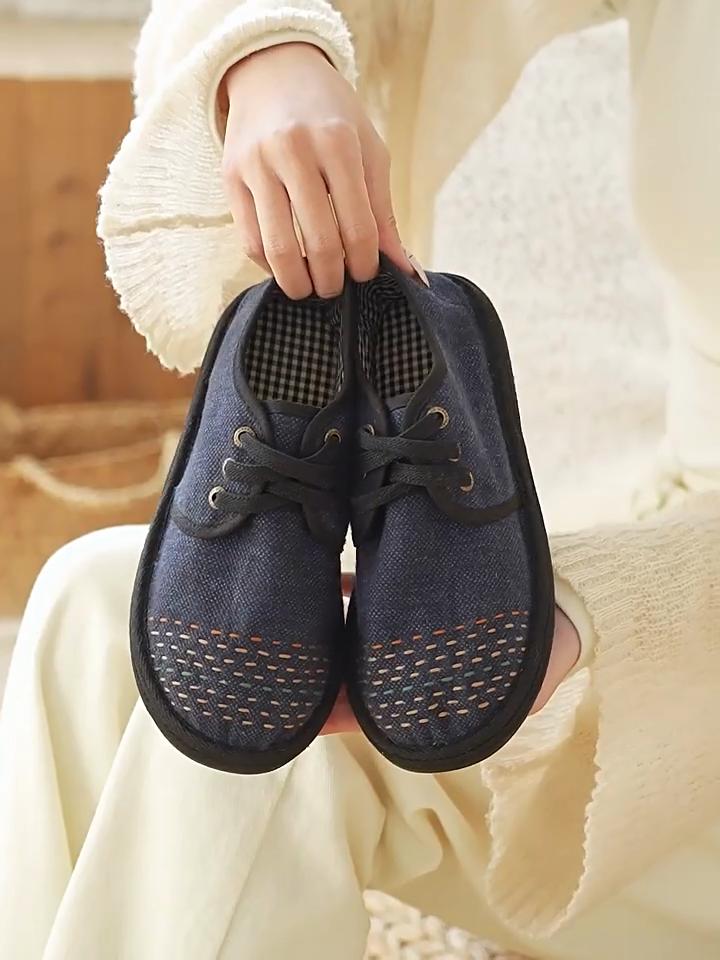 Johnature Туфли из хлопка ручной работы в стиле ретро с круглым носком, на шнуровке, на мягкой подошве, удобные женские туфли на плоской подошве