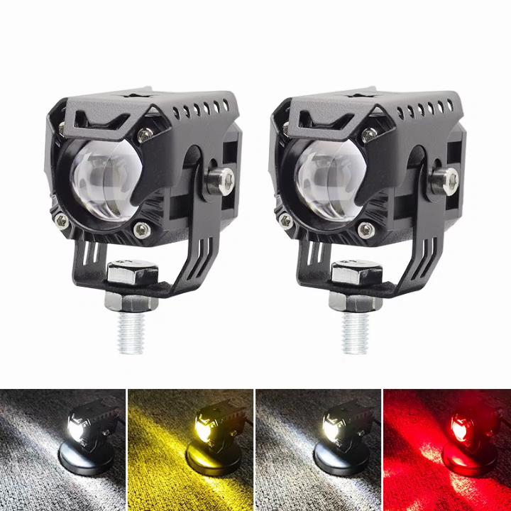 1 Pair Motorcycle Fog Light 3,000LM Amber White Red Strobe Lights 5 Modes Offroad Work Lights Spotlight LED Driving Light