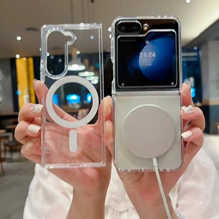 Чехлы для Samsang Z Fold6 5G для Magsafe Магнитный прозрачный чехол для телефона Galaxy Z Fold 6 5 4 3 Беспроводная зарядка Magsafe Жесткий противоударный чехол