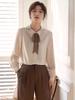 Bow Lapel Chiffon Blouse Women Sexy Office Shirts Long Sleeve Korean Style Thin Women Loose Shirt