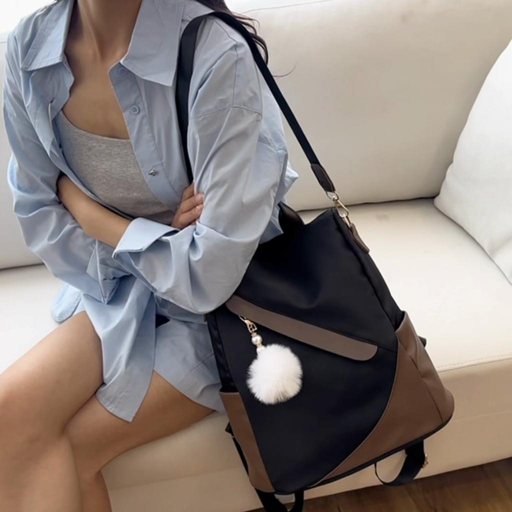 Nylon Backpack Women's Color Block Commuter Backpack Large Capacity Anti-Theft Backpack