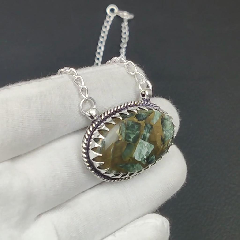 Copper Seraphinite Gemstone Jewelry Necklace, Copper Seraphinite 925 Sterling Silver Necklace For Wedding Gift, Necklace For Women For Gifts