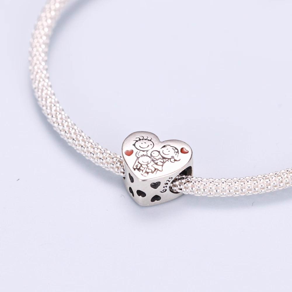 WOSTU Семейные бусины из серебра 925 пробы из стерлингового серебра 925 пробы с подвесками в форме сердца в форме сердца для семьи для браслета