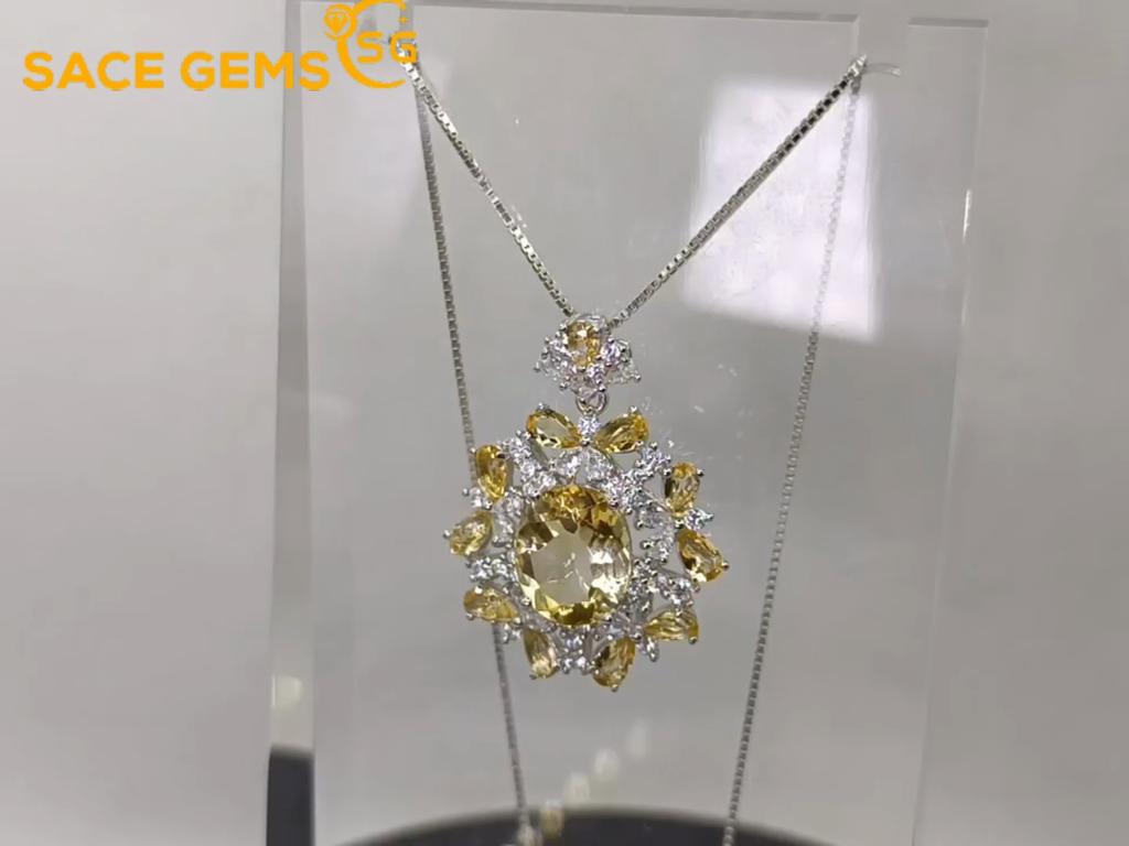 Sace Gems Подвеска для женщин, стерлинговое серебро 925 пробы, 10*12 мм, подвеска с натуральным цитрином, ожерелье, свадебная вечеринка, ювелирные изделия, подарки