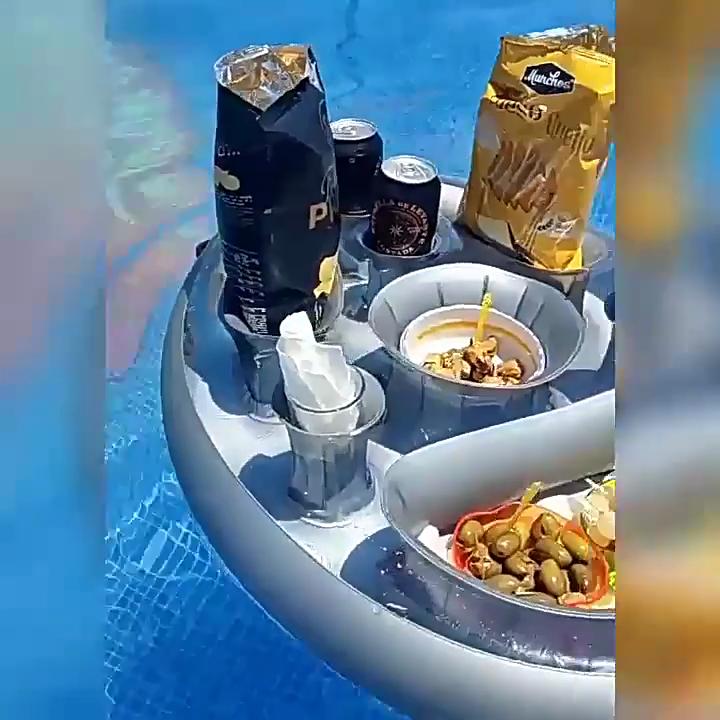 Надувной ПВХ Водный Ледяной Бар – Портативный Держатель для Напитков Самообслуживания с Подставкой для Чашек с Множеством Отделений для Вечеринок у Бассейна