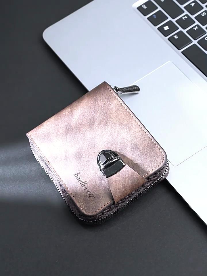 Ladies Short Pu Wallet With Vintage Lock Closure And Card Slots For Daily Use