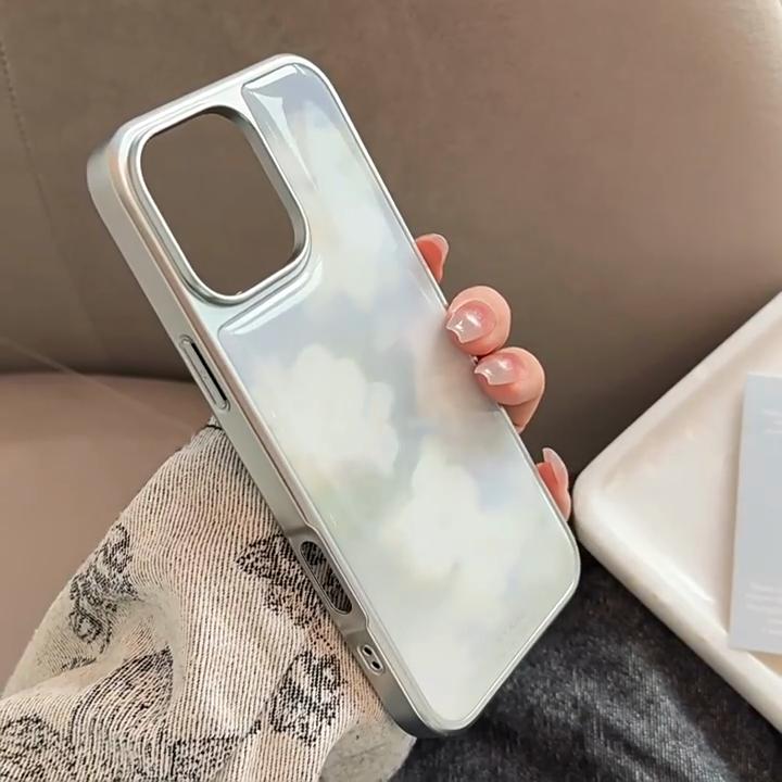 INS Blurred White Flower Phone Case Compatible with iPhone 14, iPhone 15, and iPhone 16 Pro Max