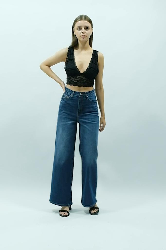 Women's Dark Blue Wide Leg Long Jeans